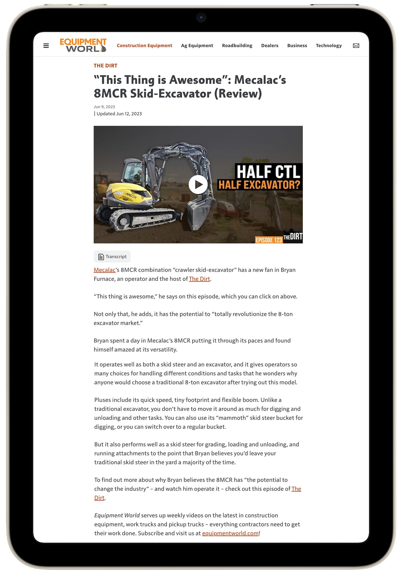 • The Dirt – Machine Review: Mecalac’s 8MCR Crawler Skid-Excavator